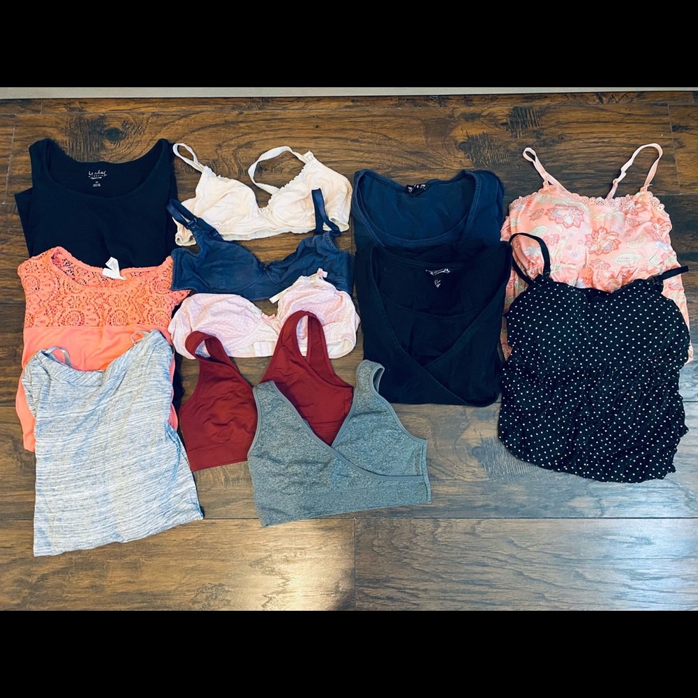 Lot of 9 Nursing Breastfeeding Bundle Bras Nightgowns Tshirt Dress